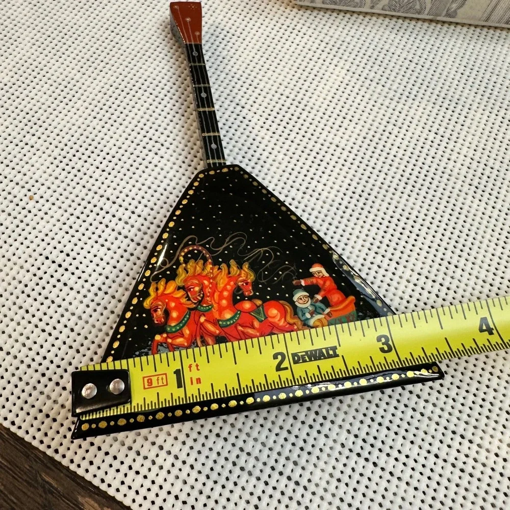 Vintage Rare Handpainted‎ Handmade Balalaika Lacquer Trinket Box Collectible 6